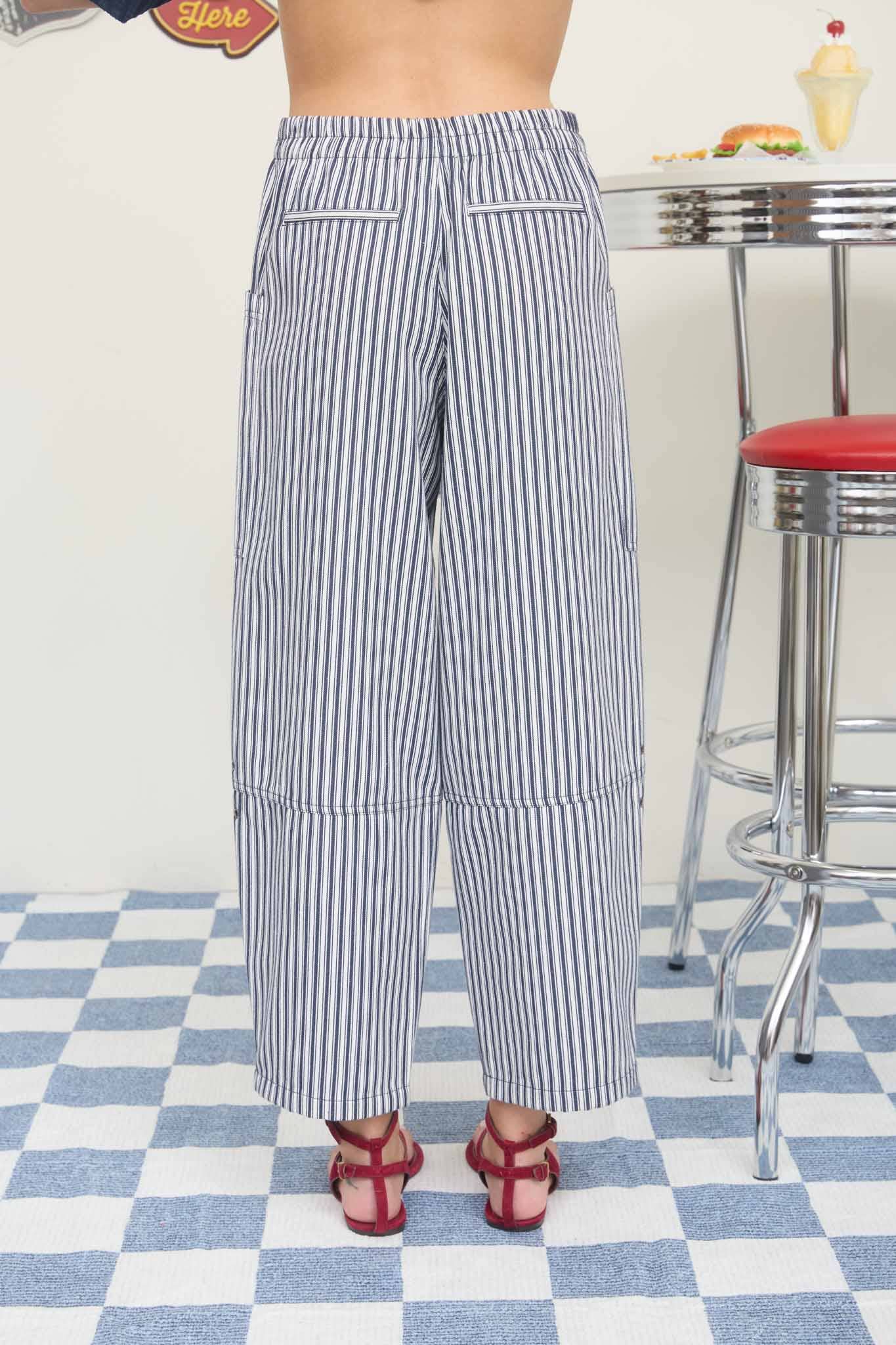 STRIPE POCKET DETAIL WIDE LEG PANTS