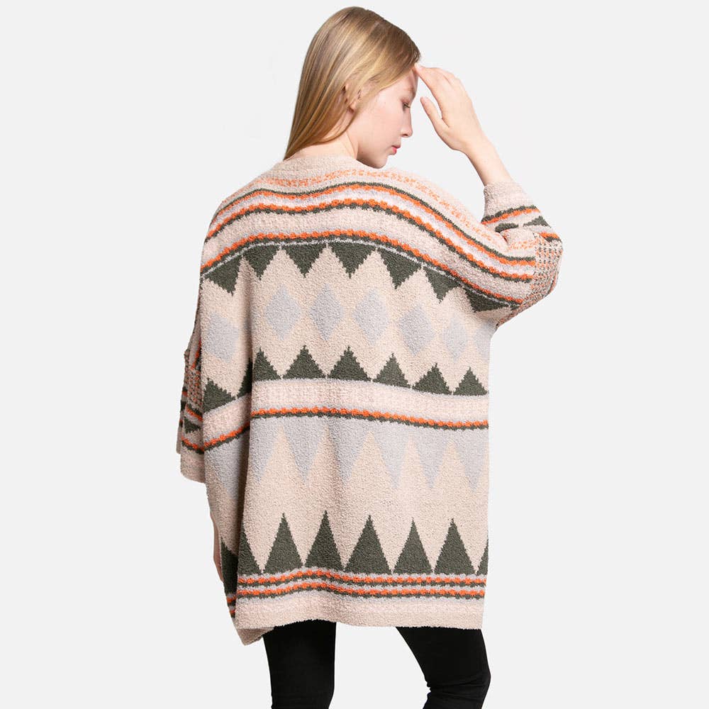 Tribal Patterned Front Pockets Cardigan