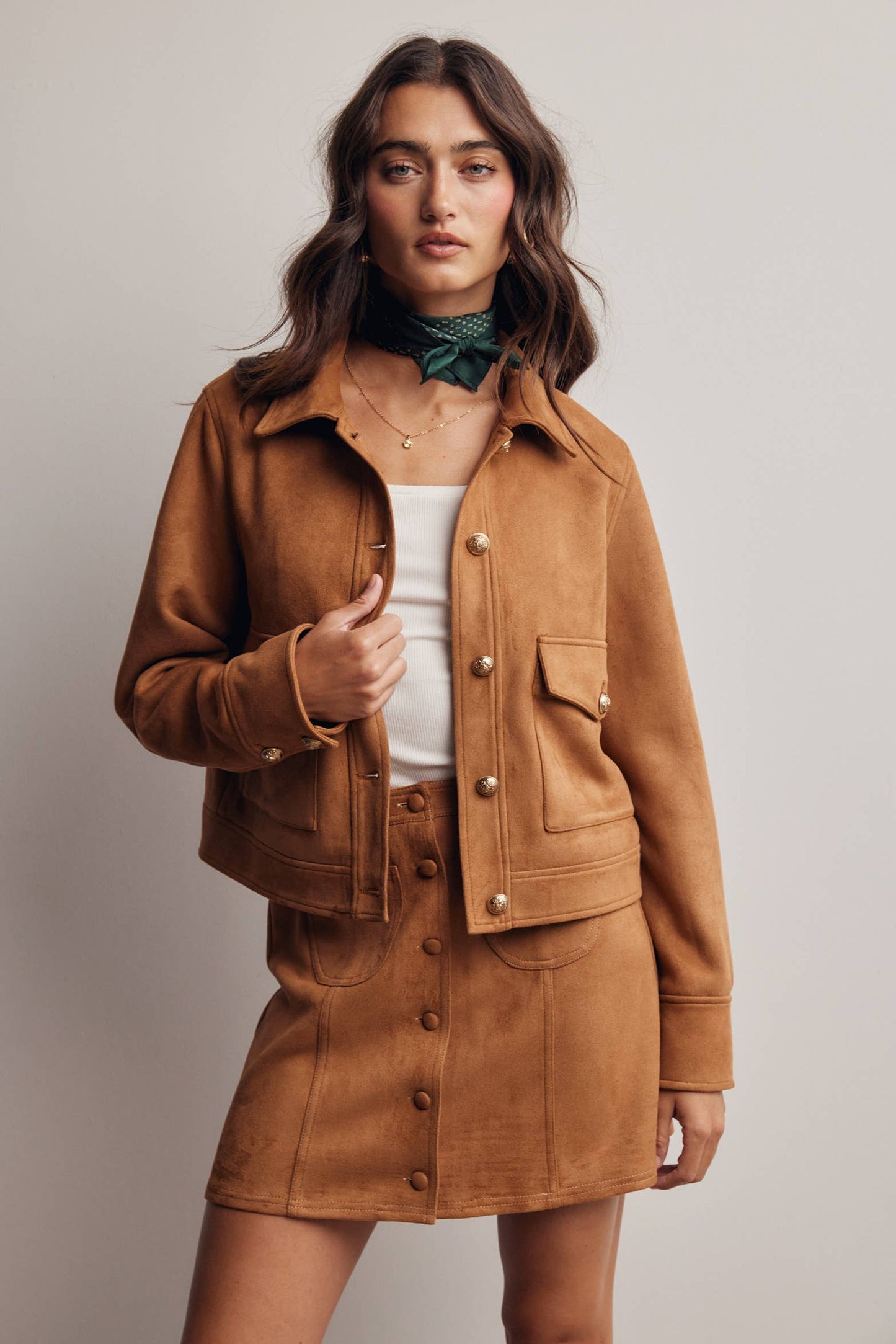 Lined Stretch Suede Utility Jacket FJ0014