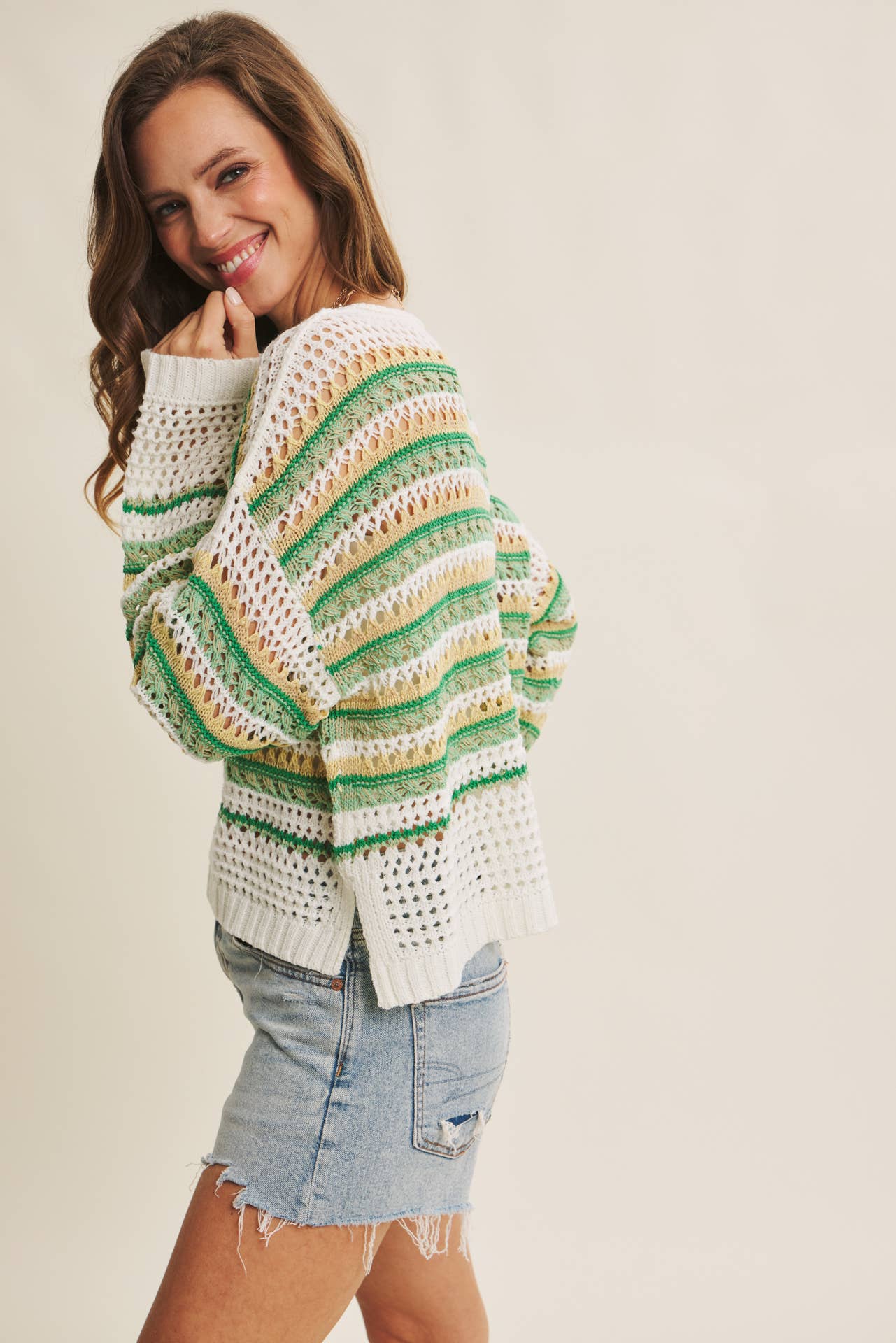 SUNSET DRIVE RELAXED FIT AIRY OPEN-KNIT CROCHET SWEATER