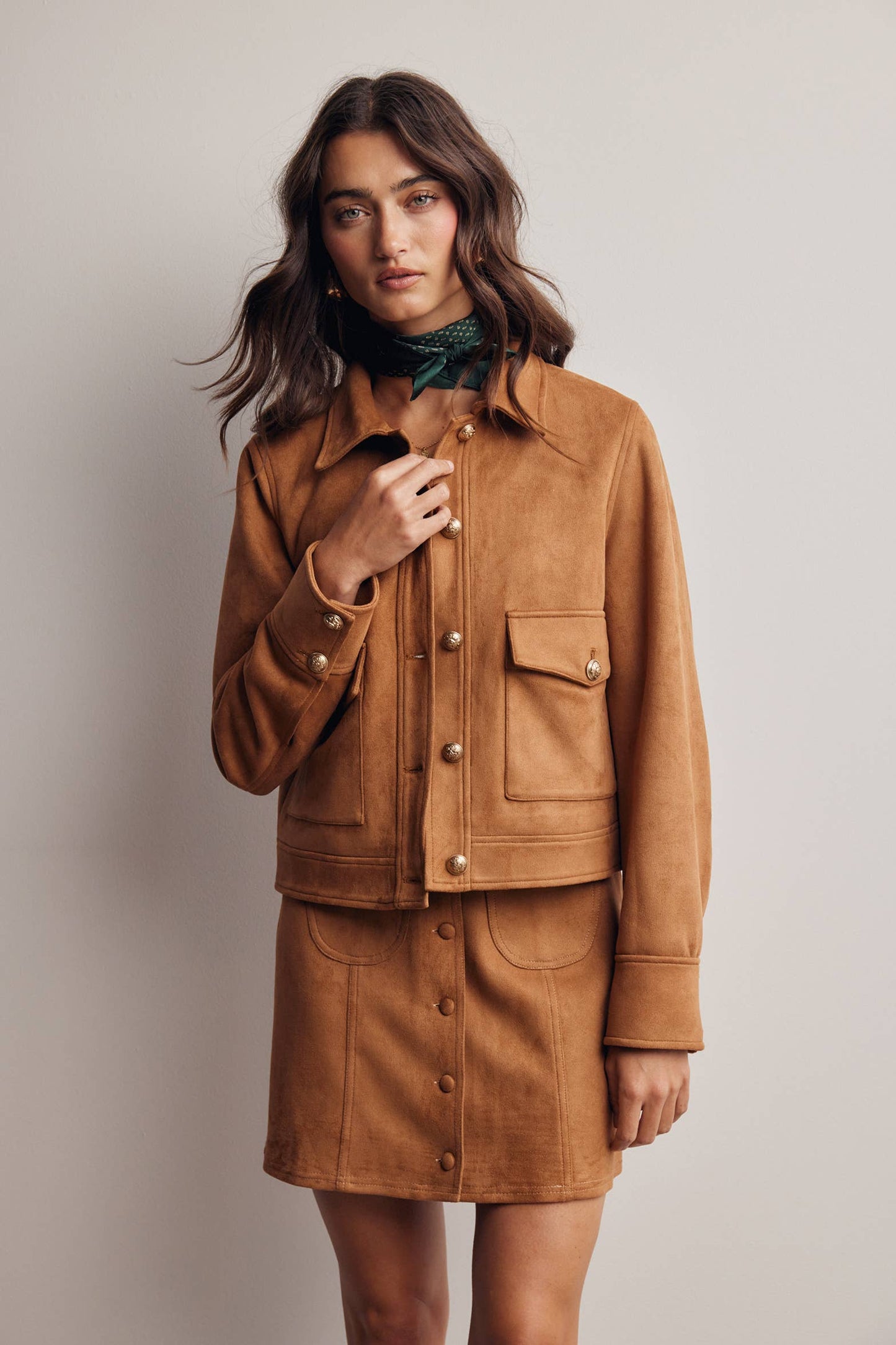 Lined Stretch Suede Utility Jacket FJ0014