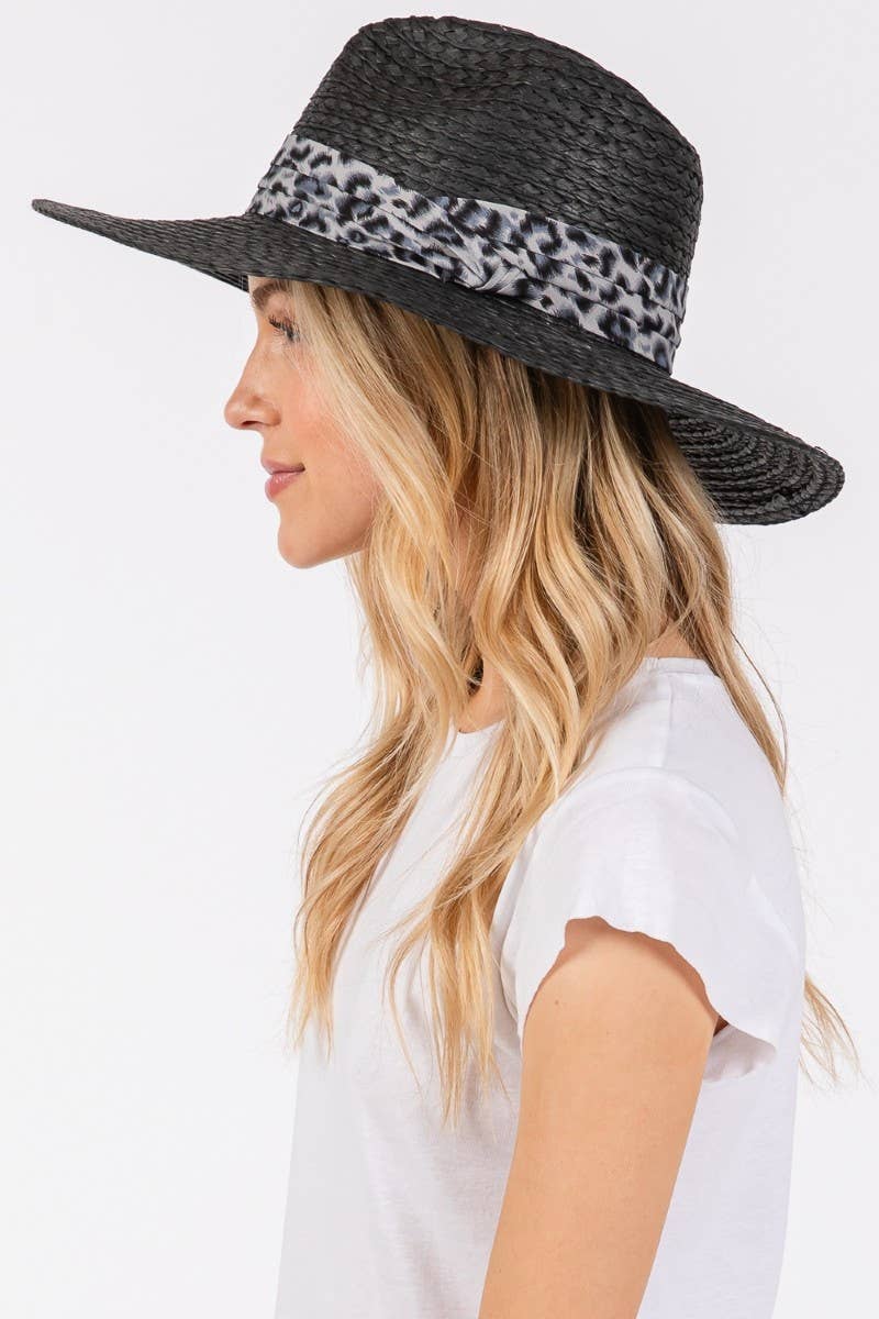 Leopard Band Straw Sun Hat