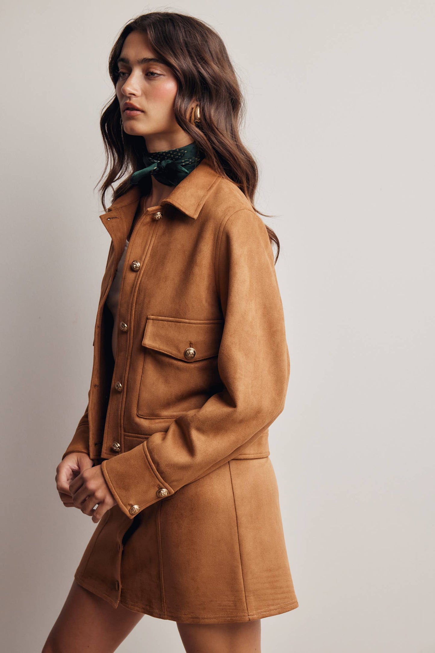 Lined Stretch Suede Utility Jacket FJ0014