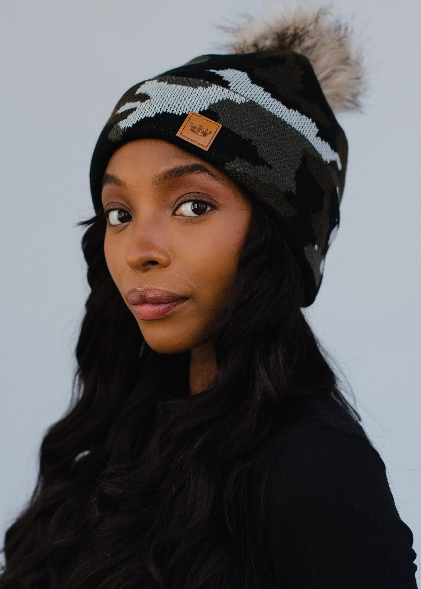 Green Camo Pom Hat