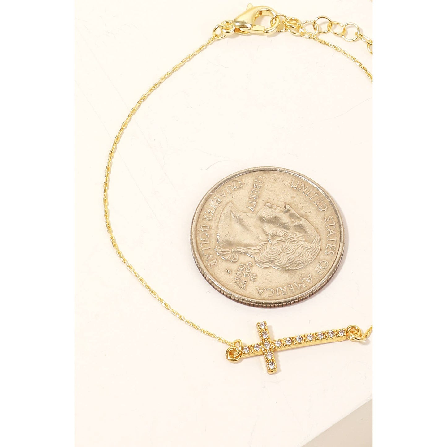 Gold Dipped Studded Cross Charm Chain Bracelet