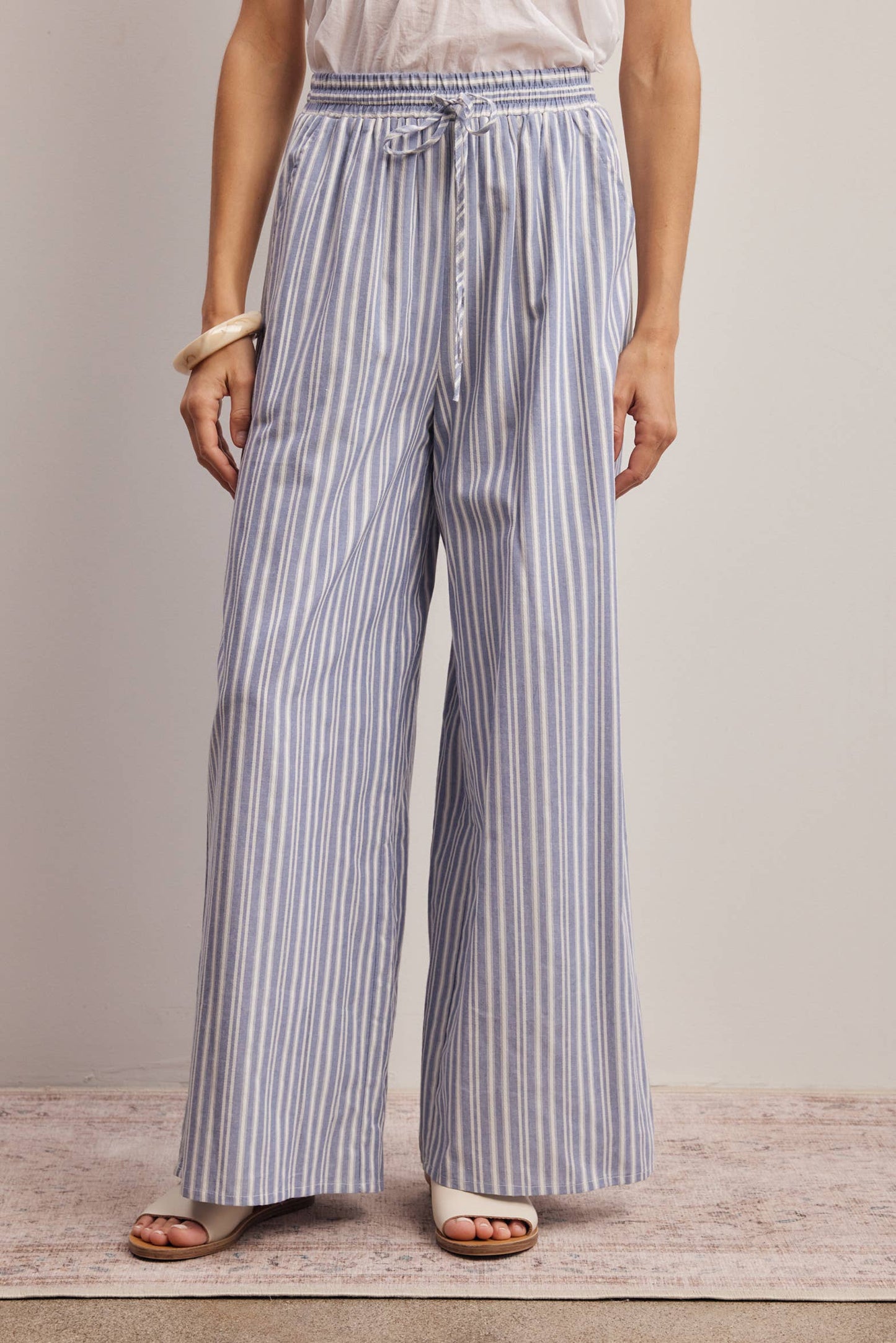 Striped Cotton Wide-Leg Pants