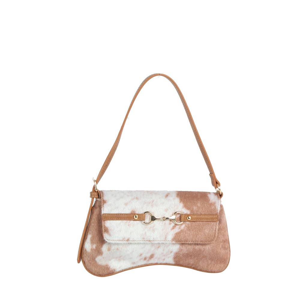 Cow Print Horsebit Flap Shoulder Bag