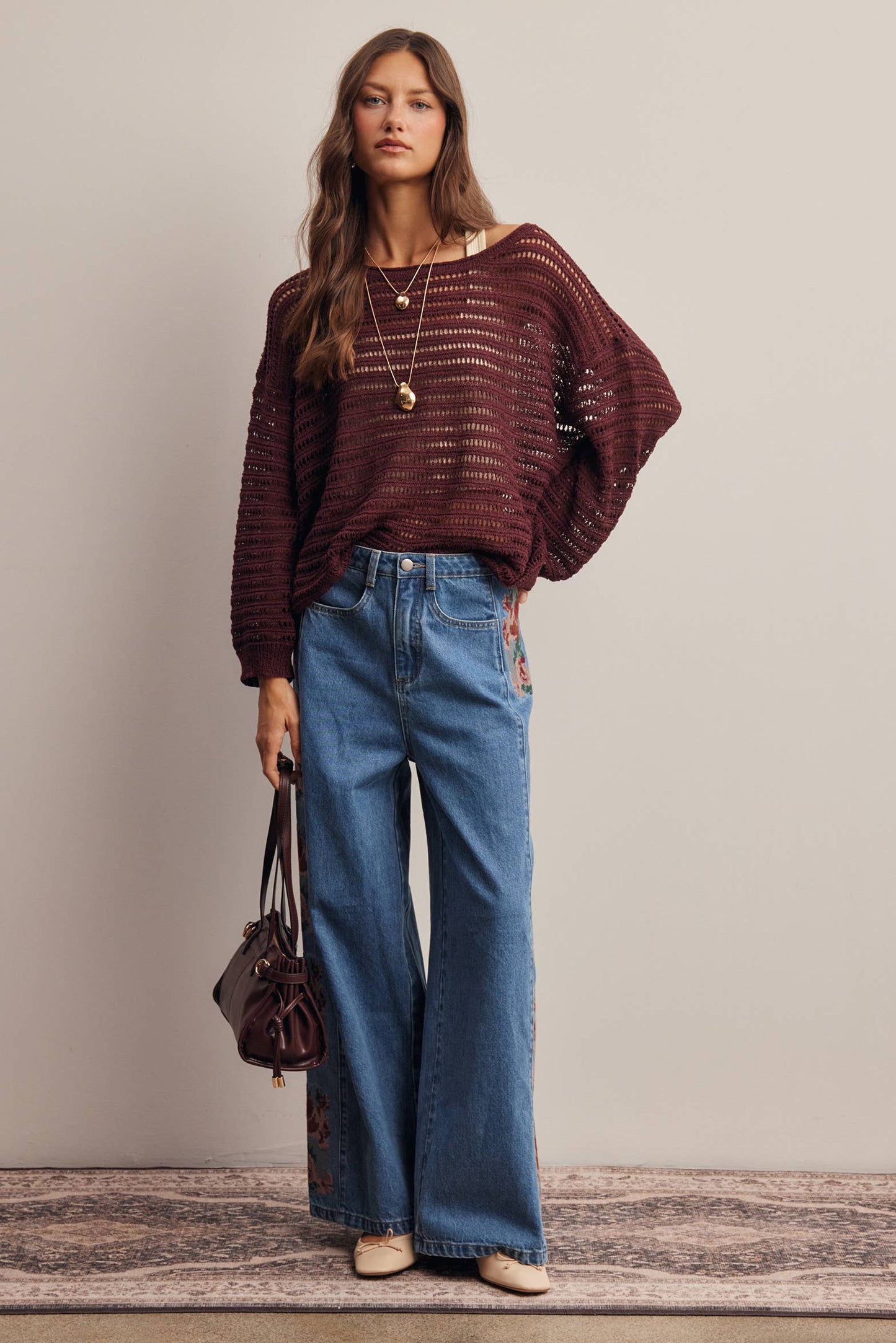 Open-Knit Stripe Sweater Top