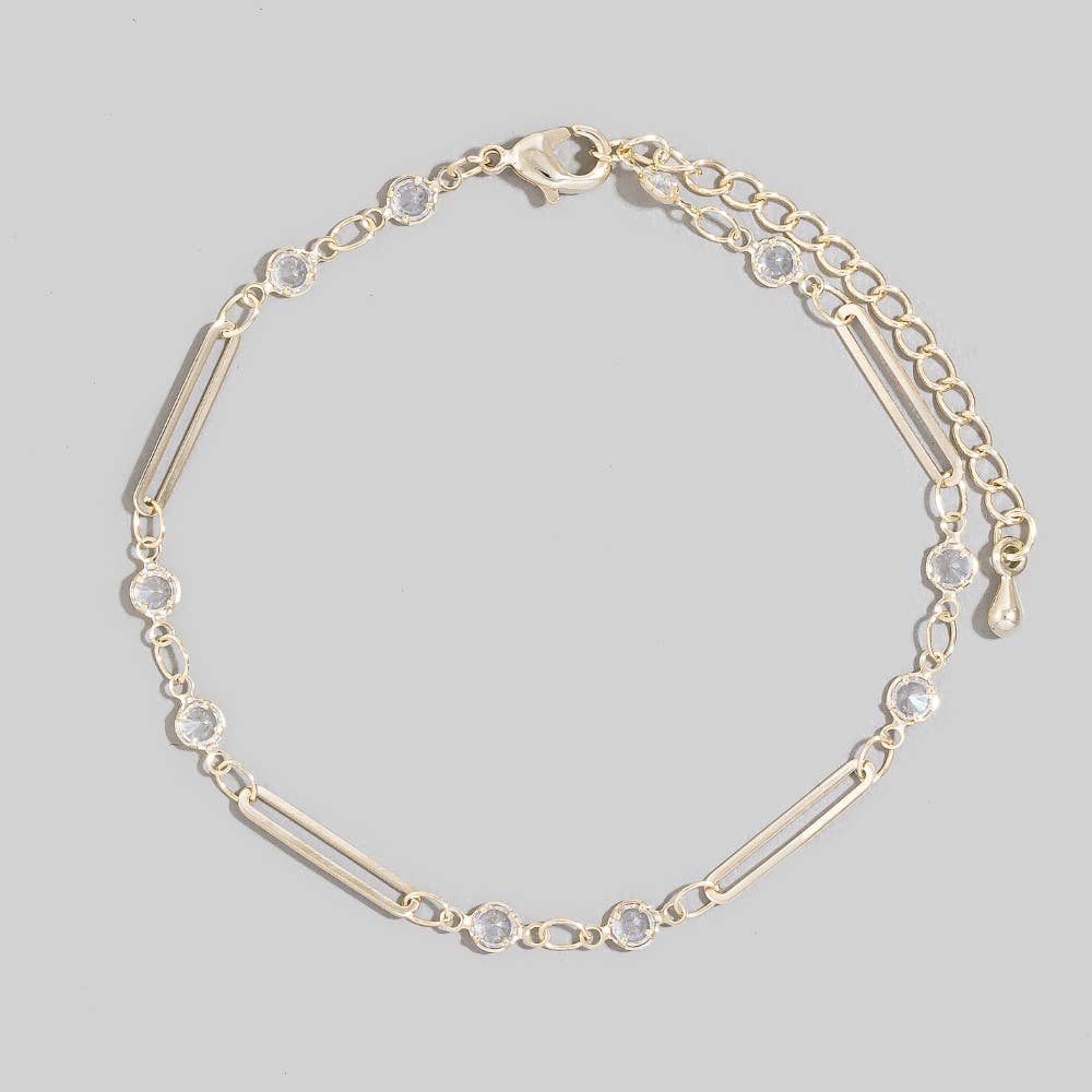 Bar & Round Cz Bezel Station Chain Bracelet