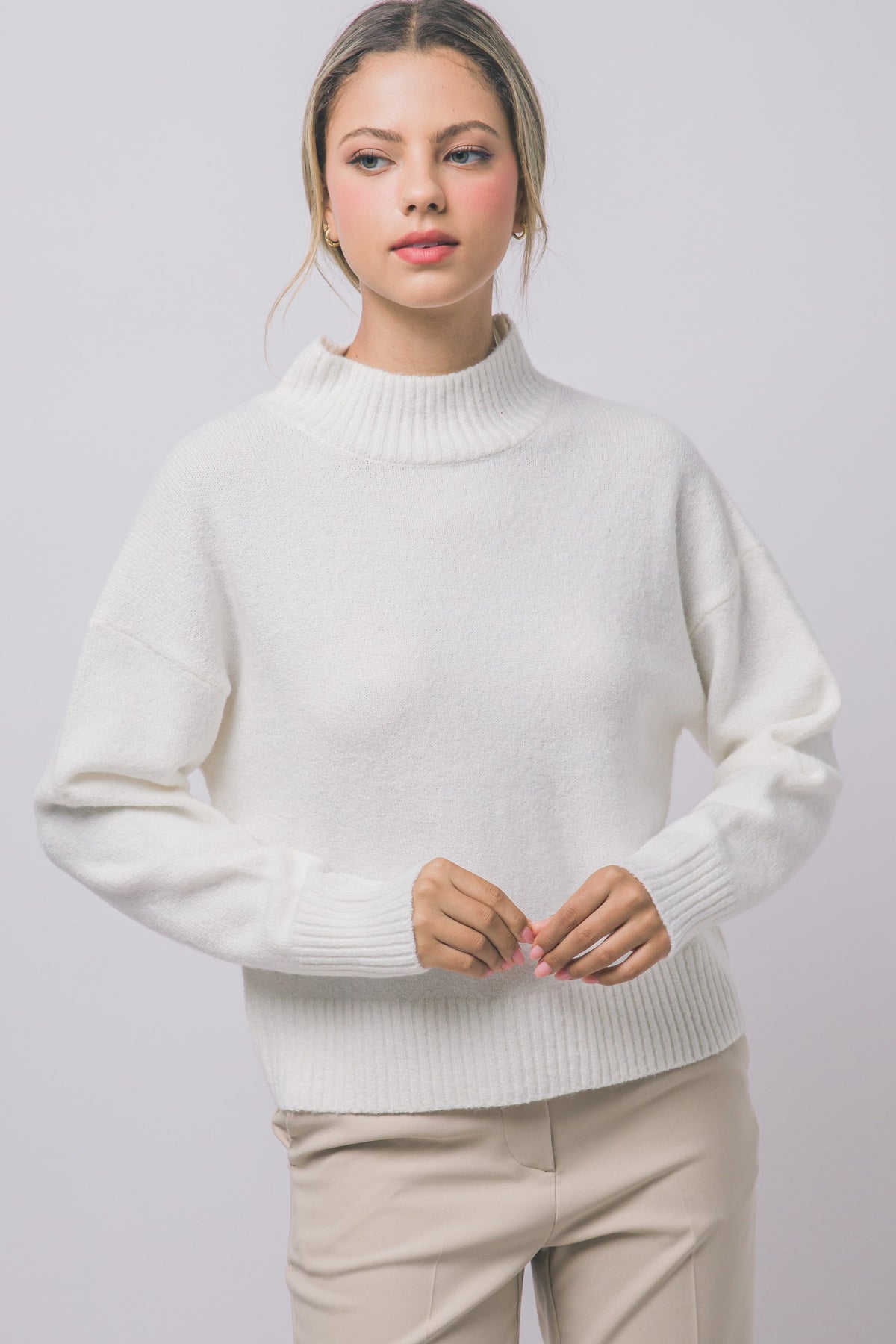 mock neck slouchy sweater