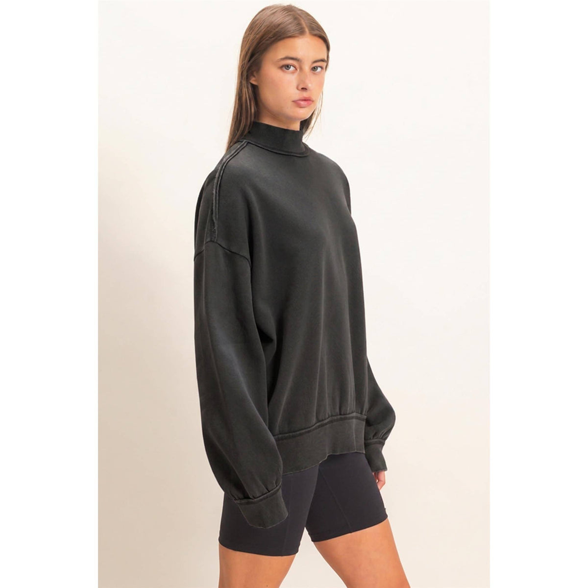 Acid Washed Mock Neck Sweatshirt