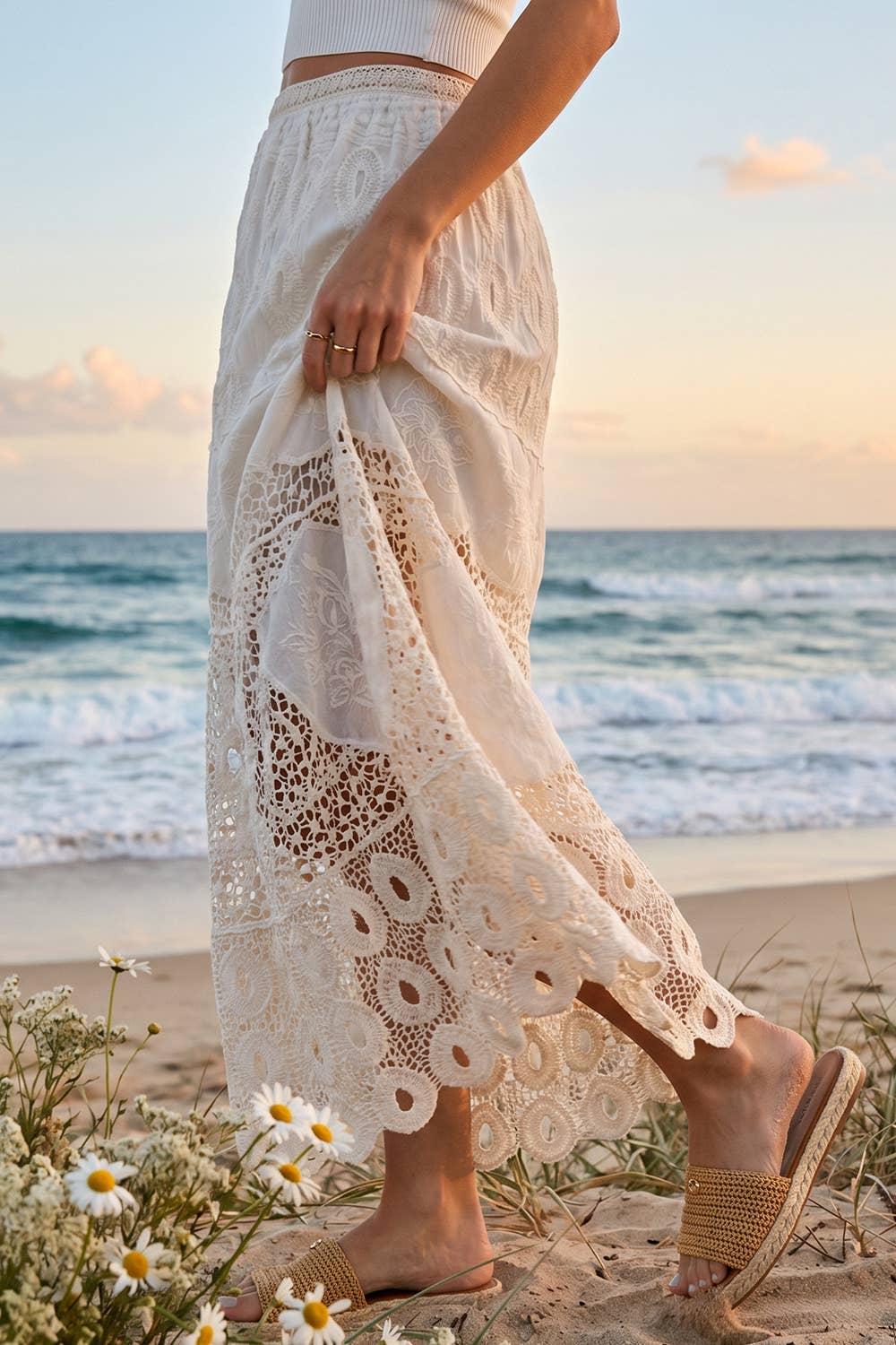BOHO CROCHET MAXI SKIRT WITH LINING