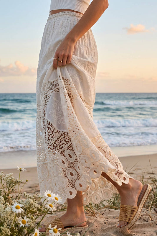 BOHO CROCHET MAXI SKIRT WITH LINING