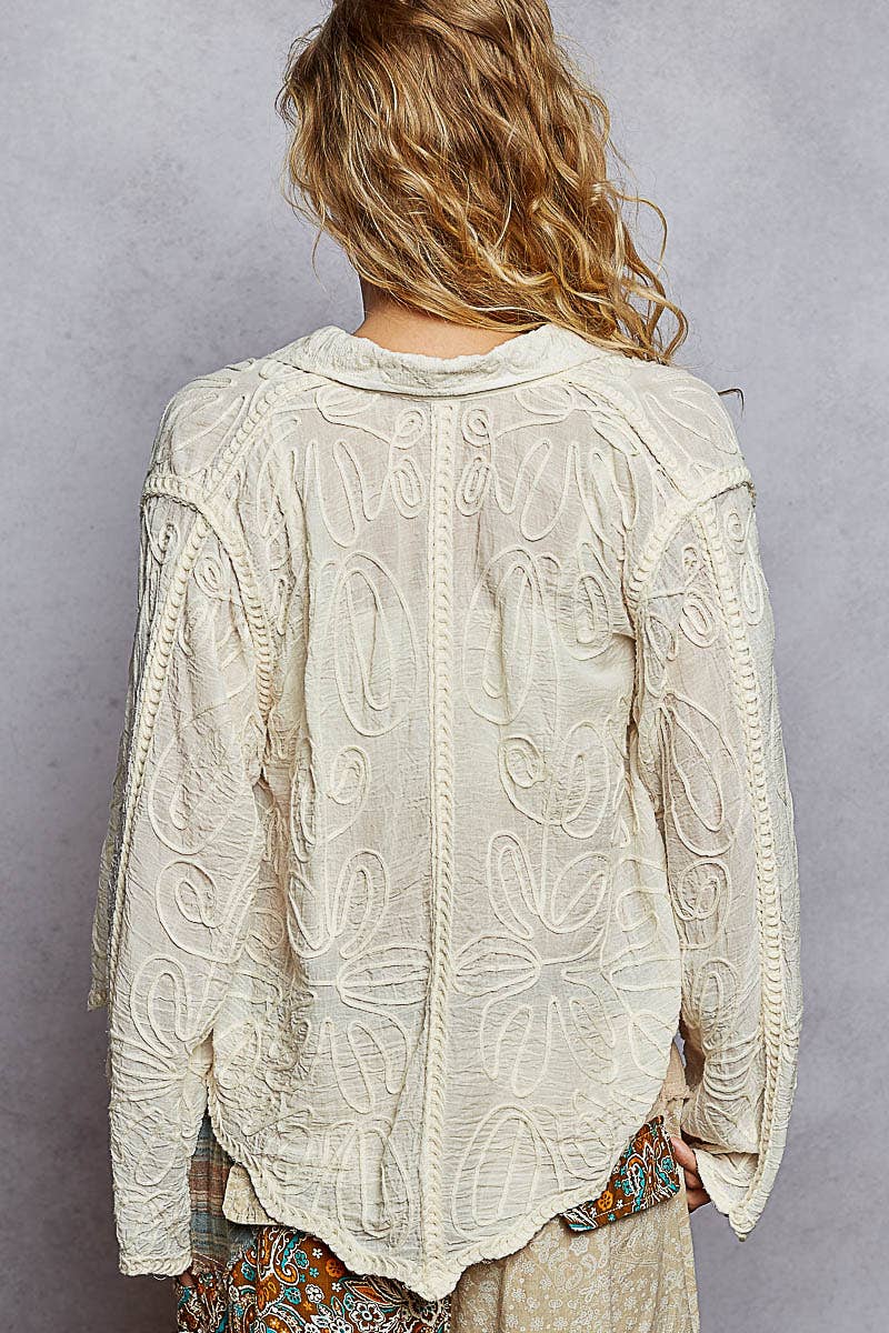 Long sleeve crochet embroidered floral shirts