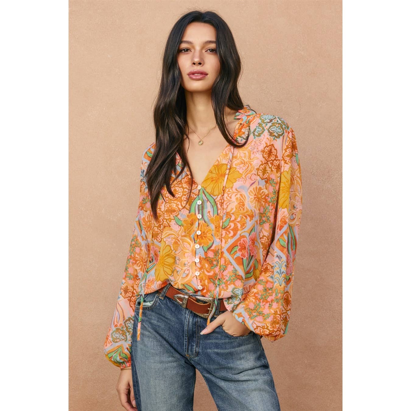 Paisley Balloon Shirring Blouse