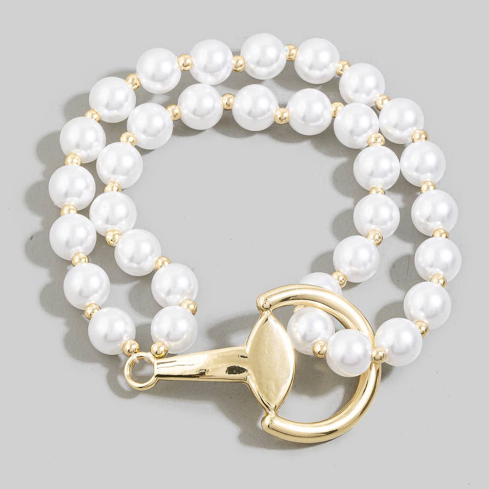 Double Strand Gold Bead Toggle Ring Bracelet