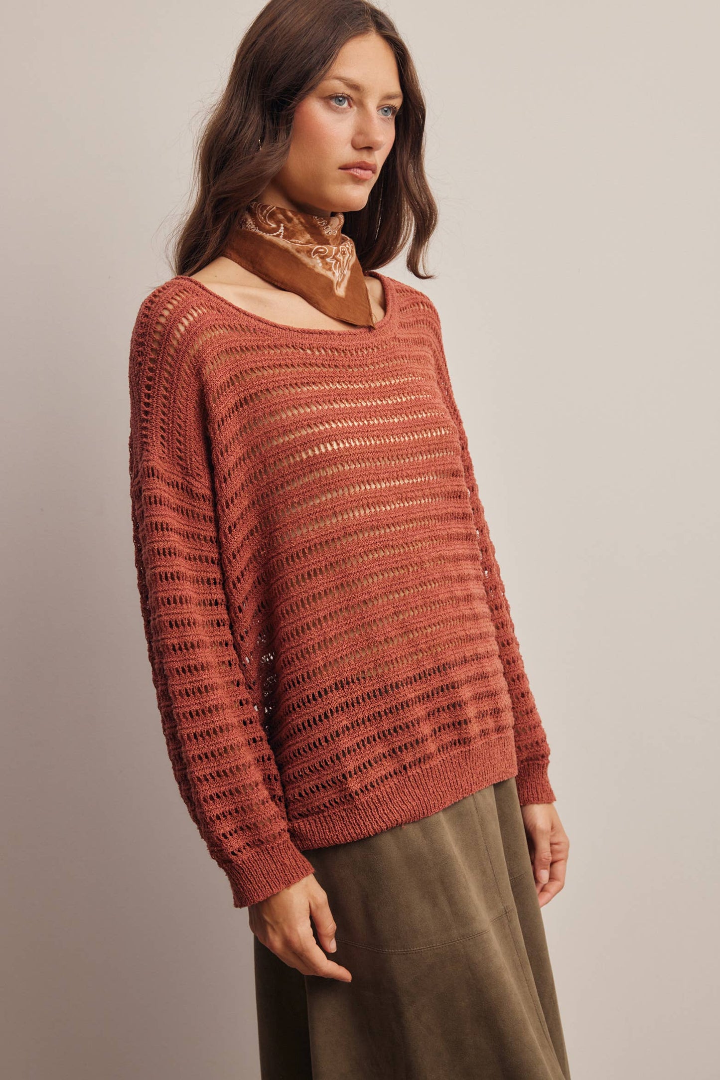 Open-Knit Stripe Sweater Top