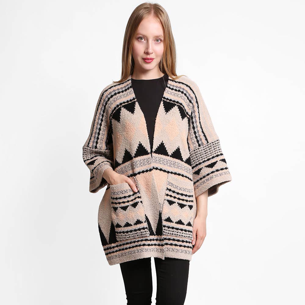 Tribal Patterned Front Pockets Cardigan