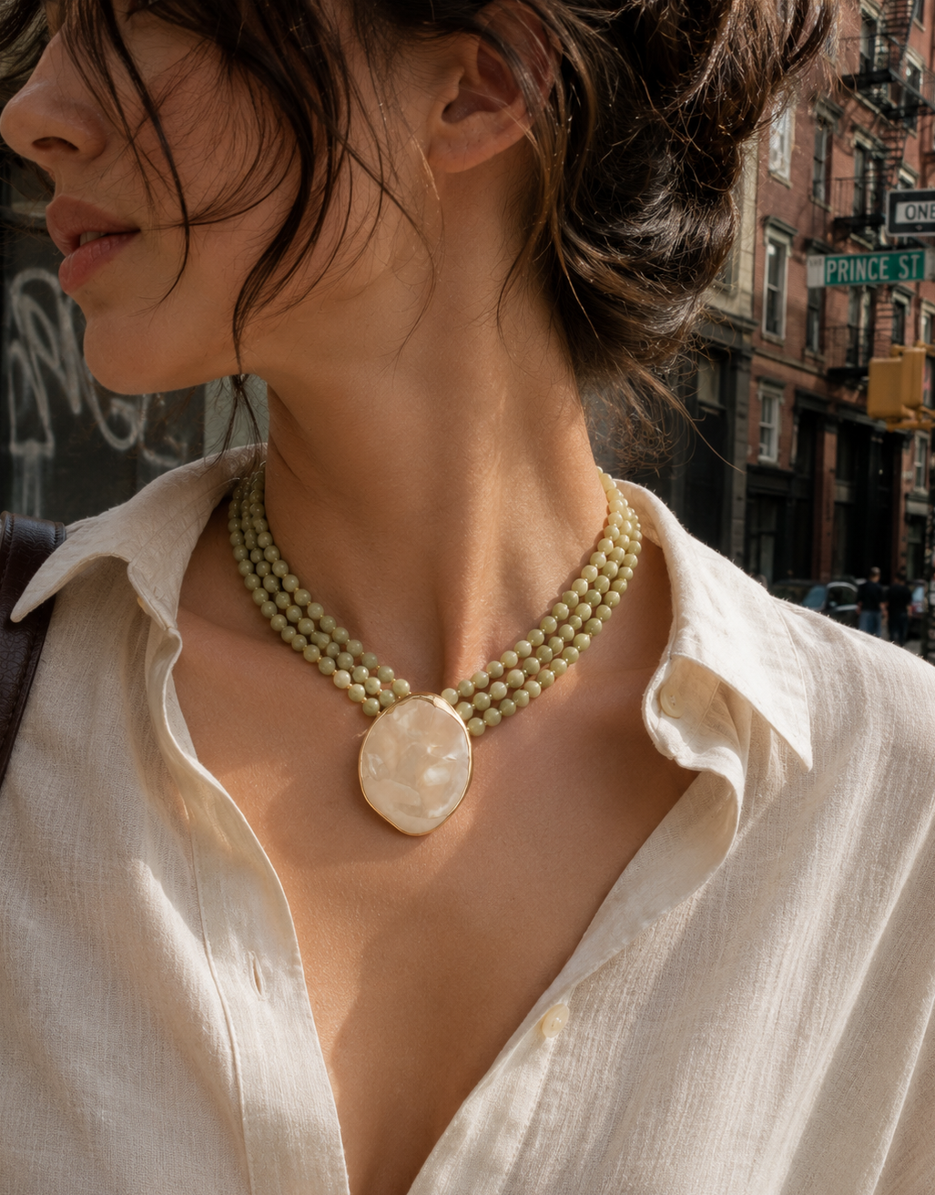 Organic Marbled Bead Layered Statement Necklace