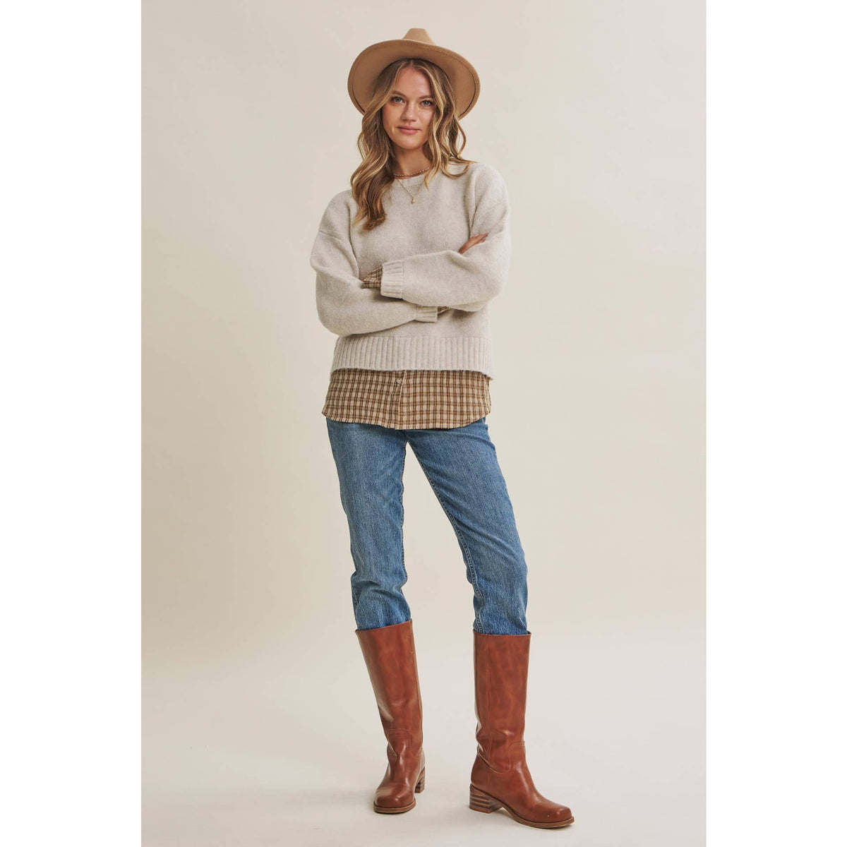 Country Road plaid hem sweater