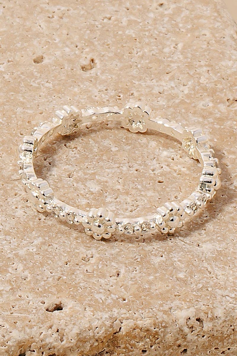 Metallic Flowers And Cz Studs Band Ring