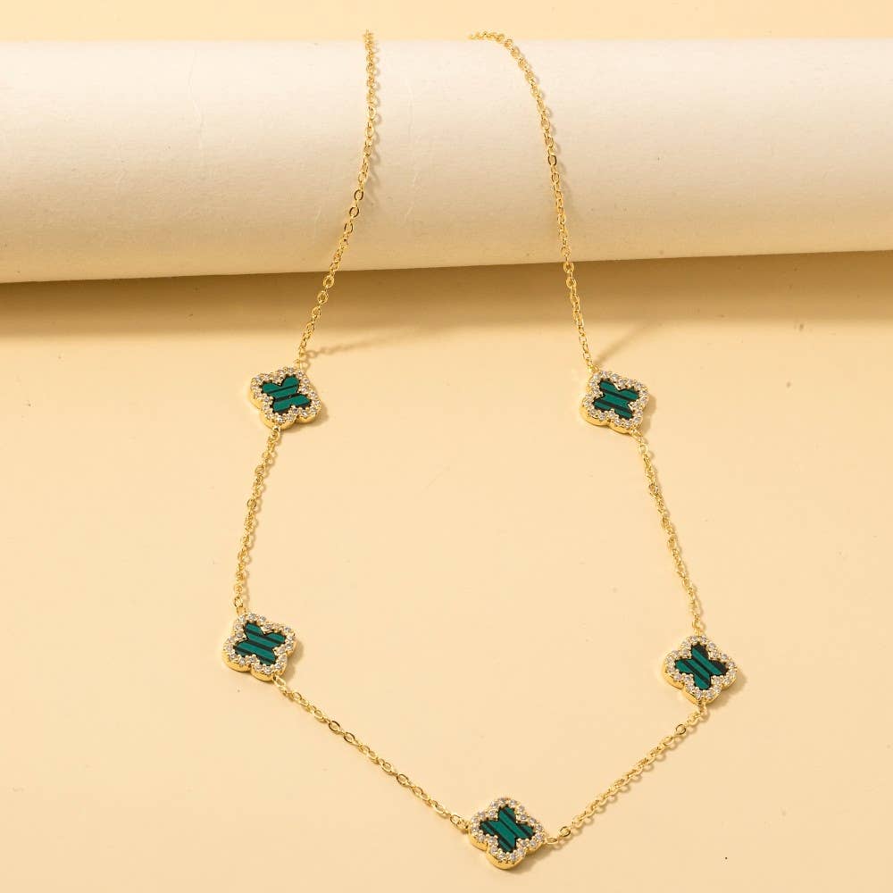 Cubic Zirconia Station Clover Chain Necklace