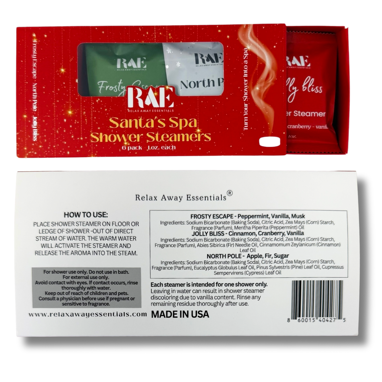 Santa's Spa Shower Steamers 6 Pack - Made in USA