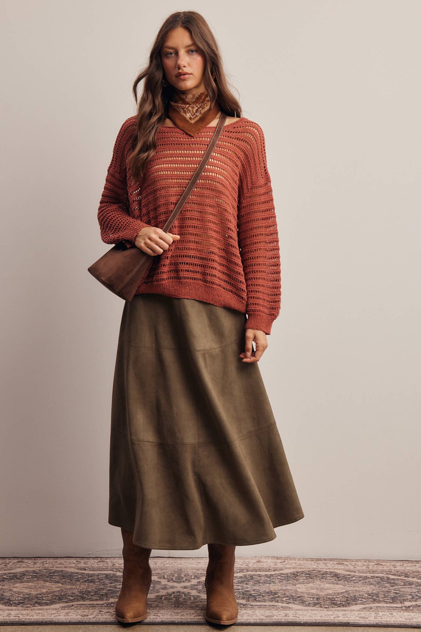 Open-Knit Stripe Sweater Top