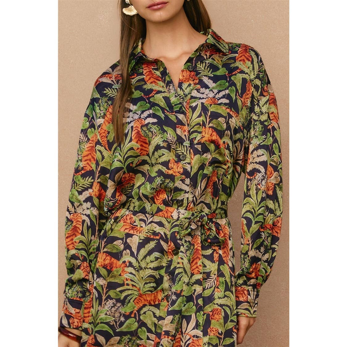 Palm Breeze Relaxed Mini Shirt Dress