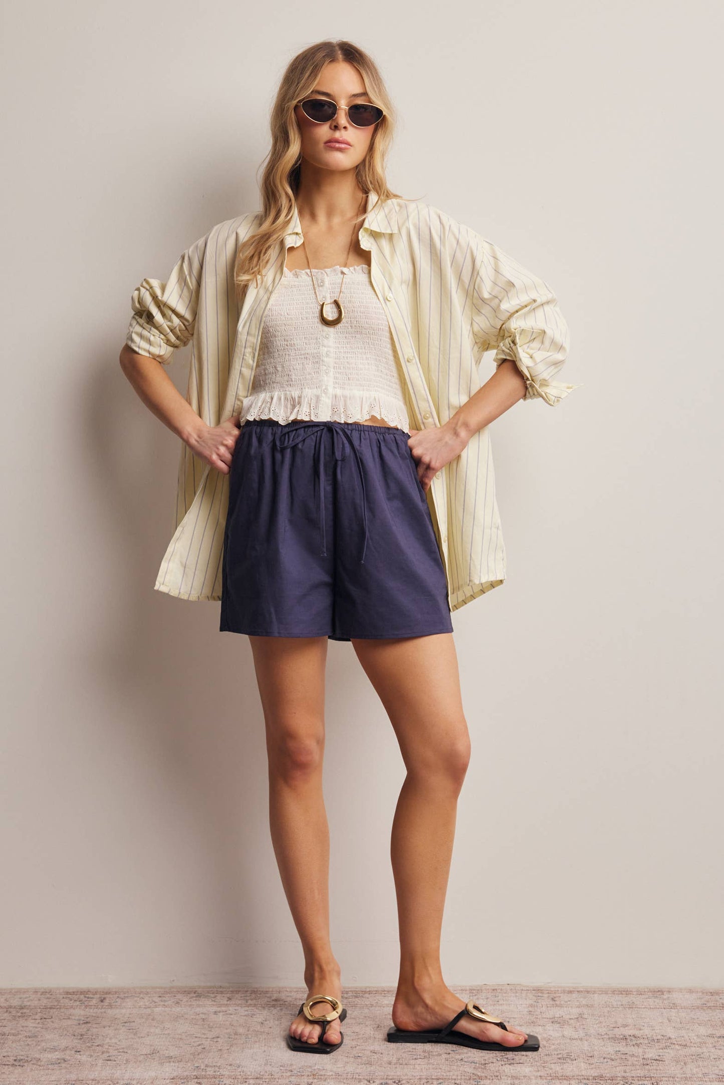 Drawstring Cotton Linen Shorts