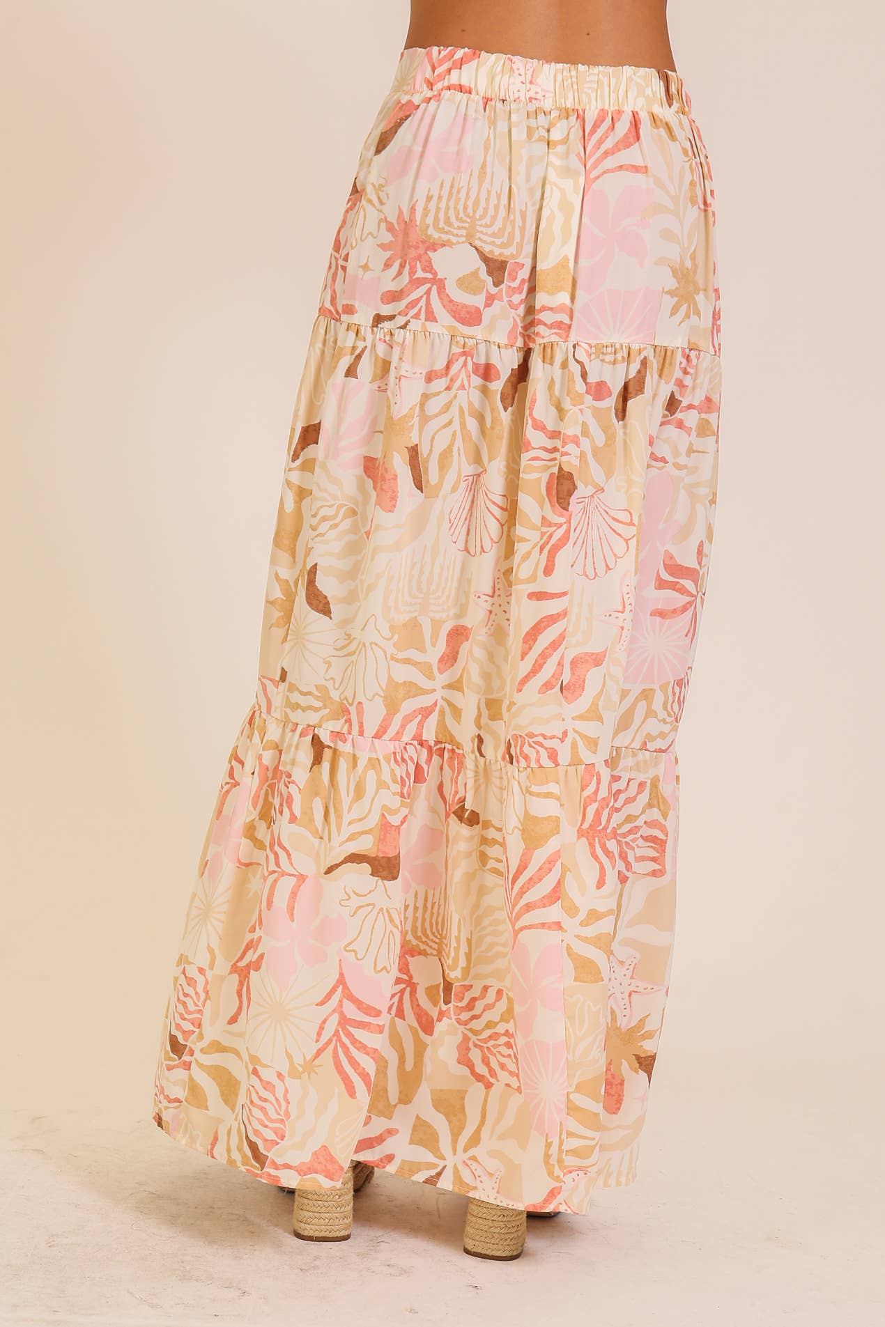 Tropical Print Tiered Maxi Skirt