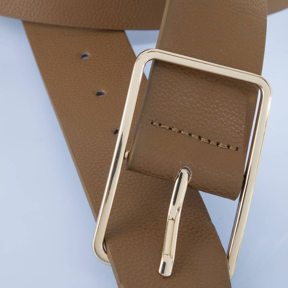 Wide Vegan Leather Belt With Square Buckle