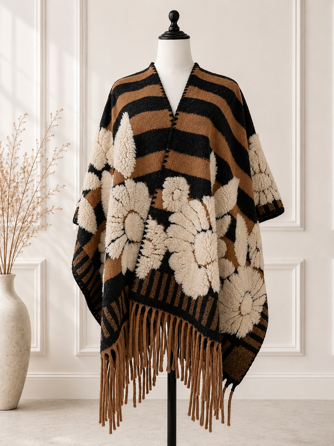 Brown Western Boho Fringe Ruana Cardigan