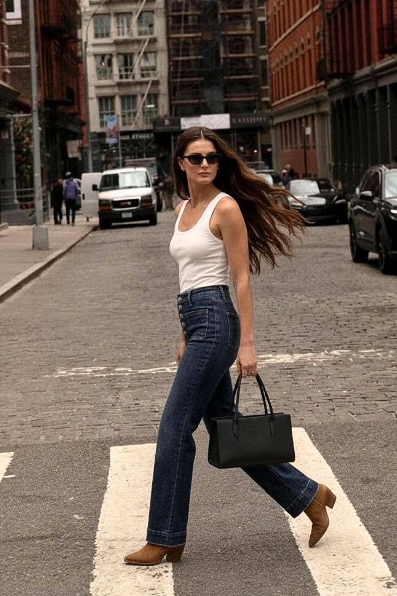 HIGH RISE TUMMY CONTROL PATCH POCKET HOLLY FLARE JEANS