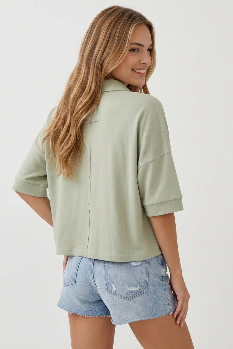ROUND NECK BUTTON DOWN CARDIGAN STYLE BOXY KNIT TOP - 45700T