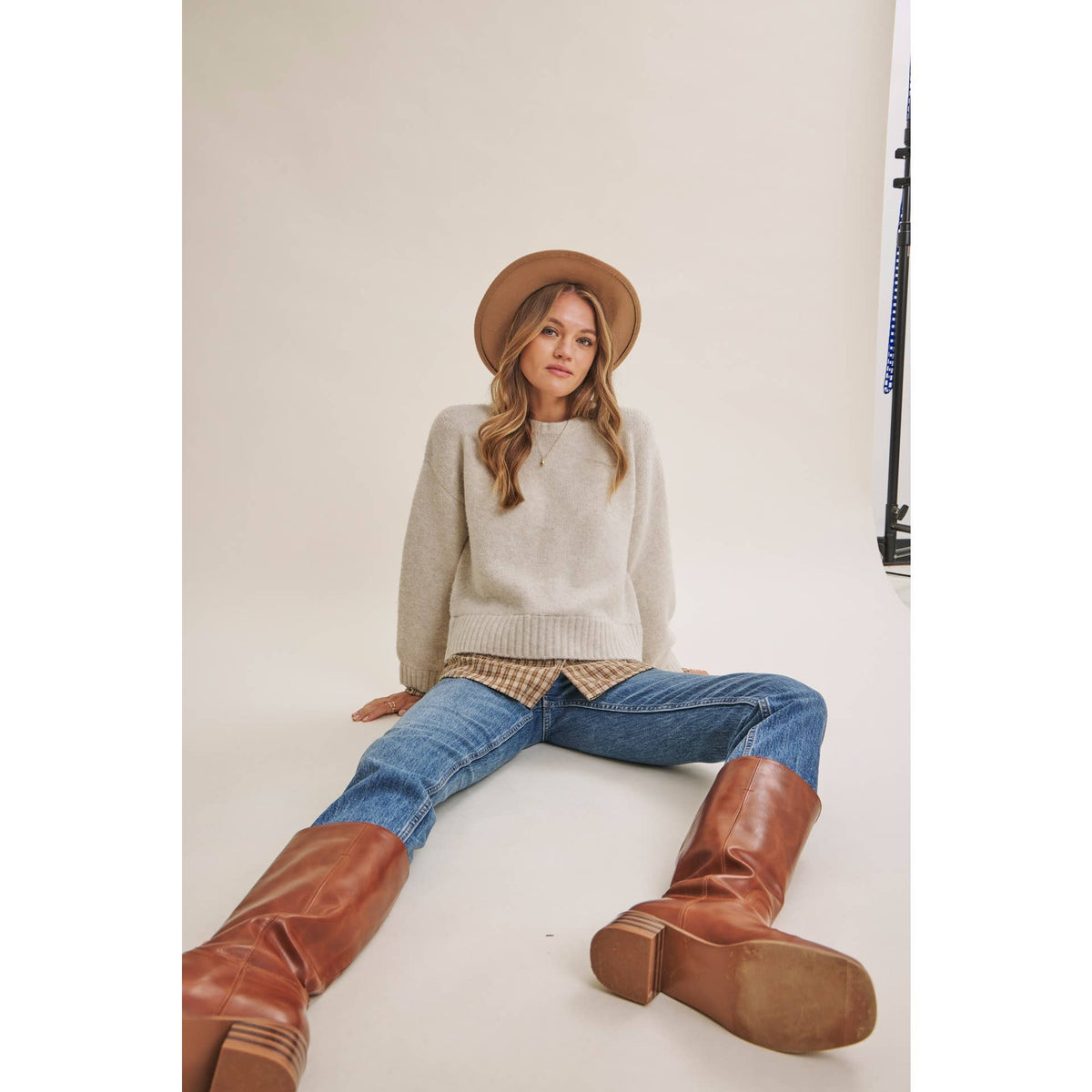 Country Road plaid hem sweater