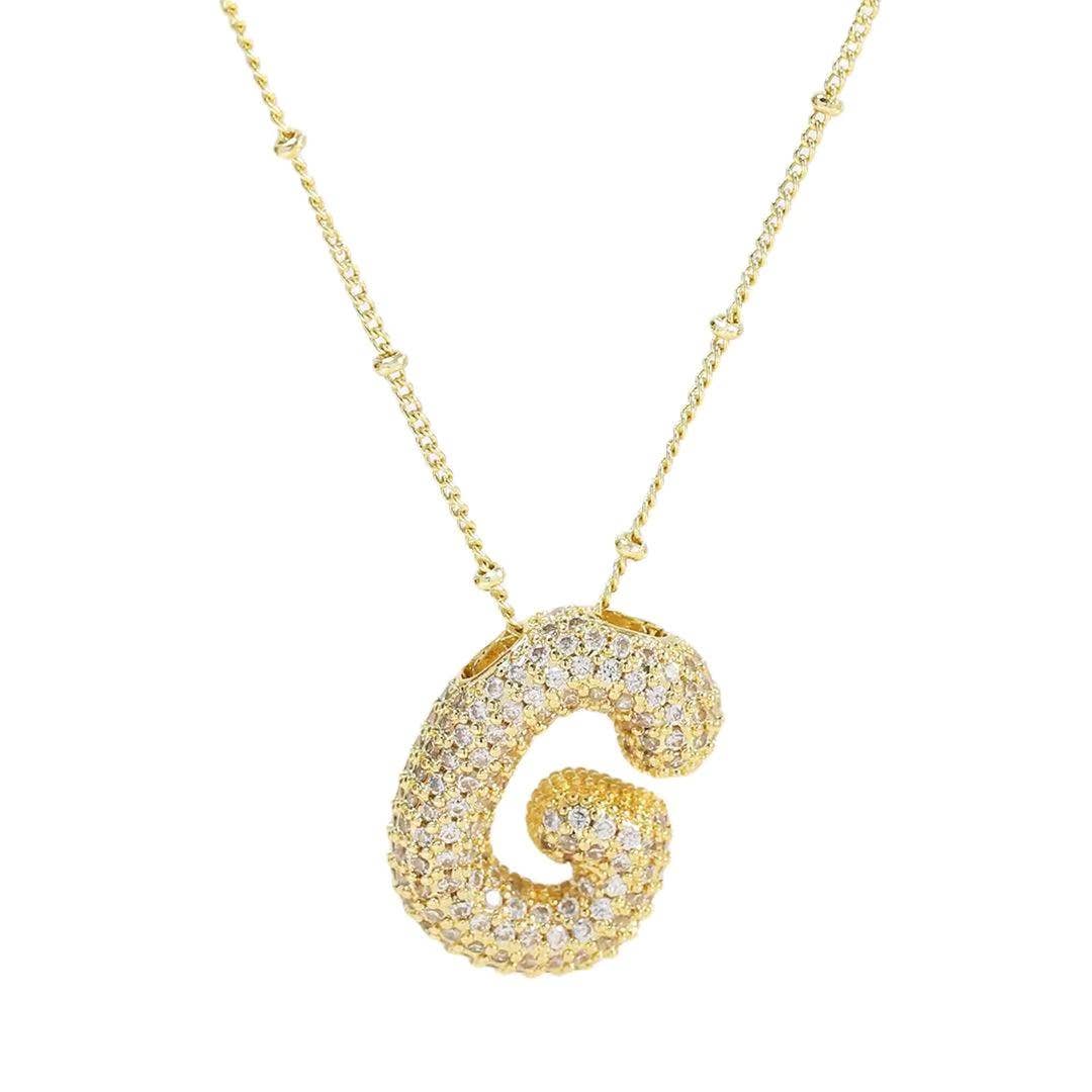 Initial CZ Balloon Bubble 18K Gold Necklace