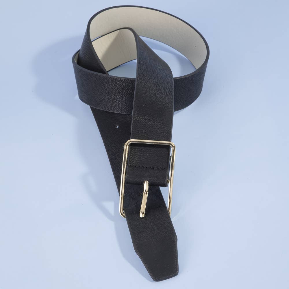 Wide Vegan Leather Belt With Square Buckle