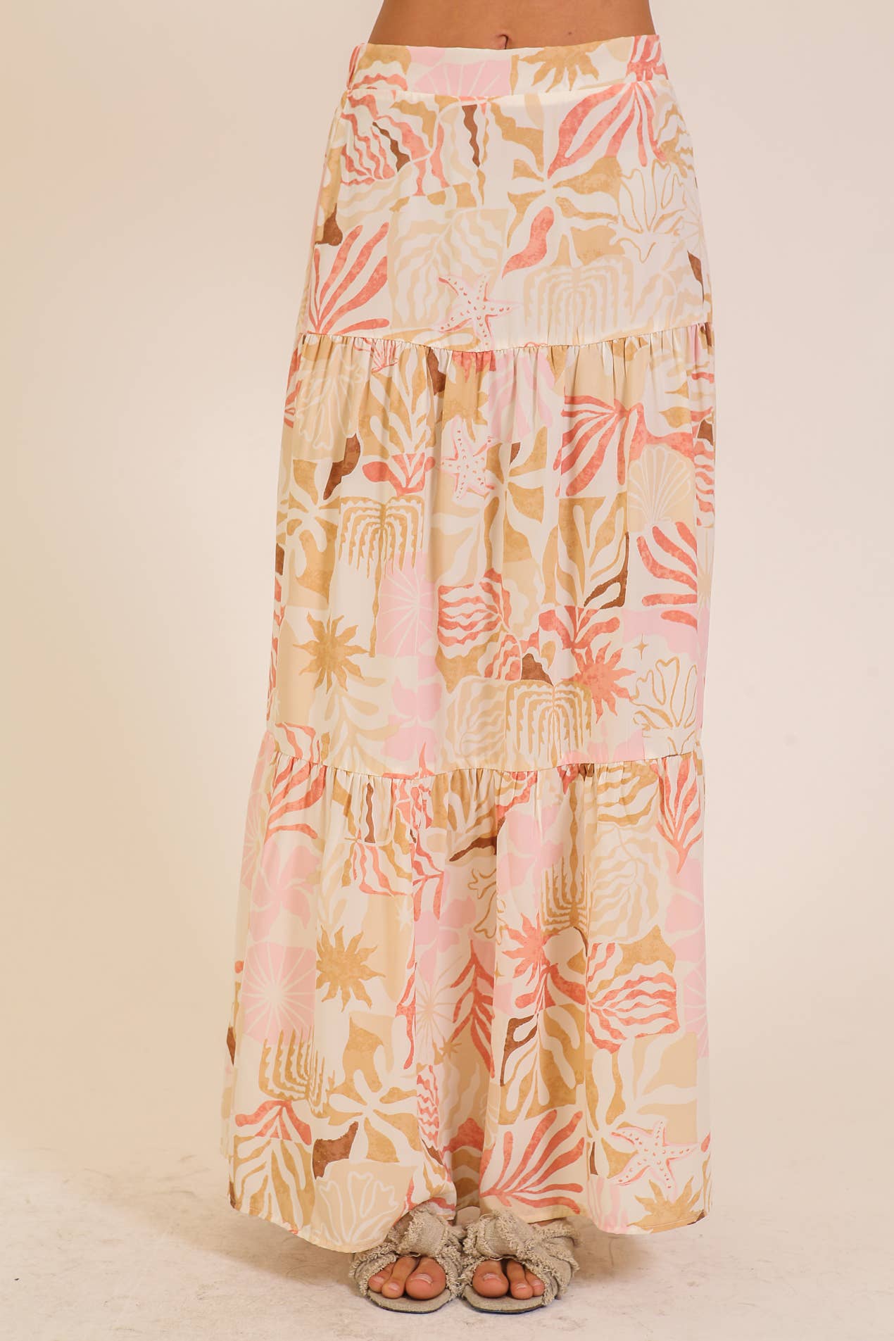 Tropical Print Tiered Maxi Skirt