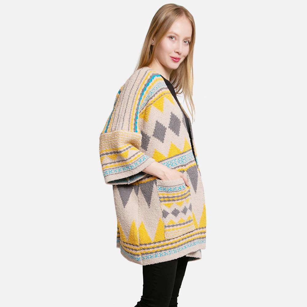 Tribal Patterned Front Pockets Cardigan