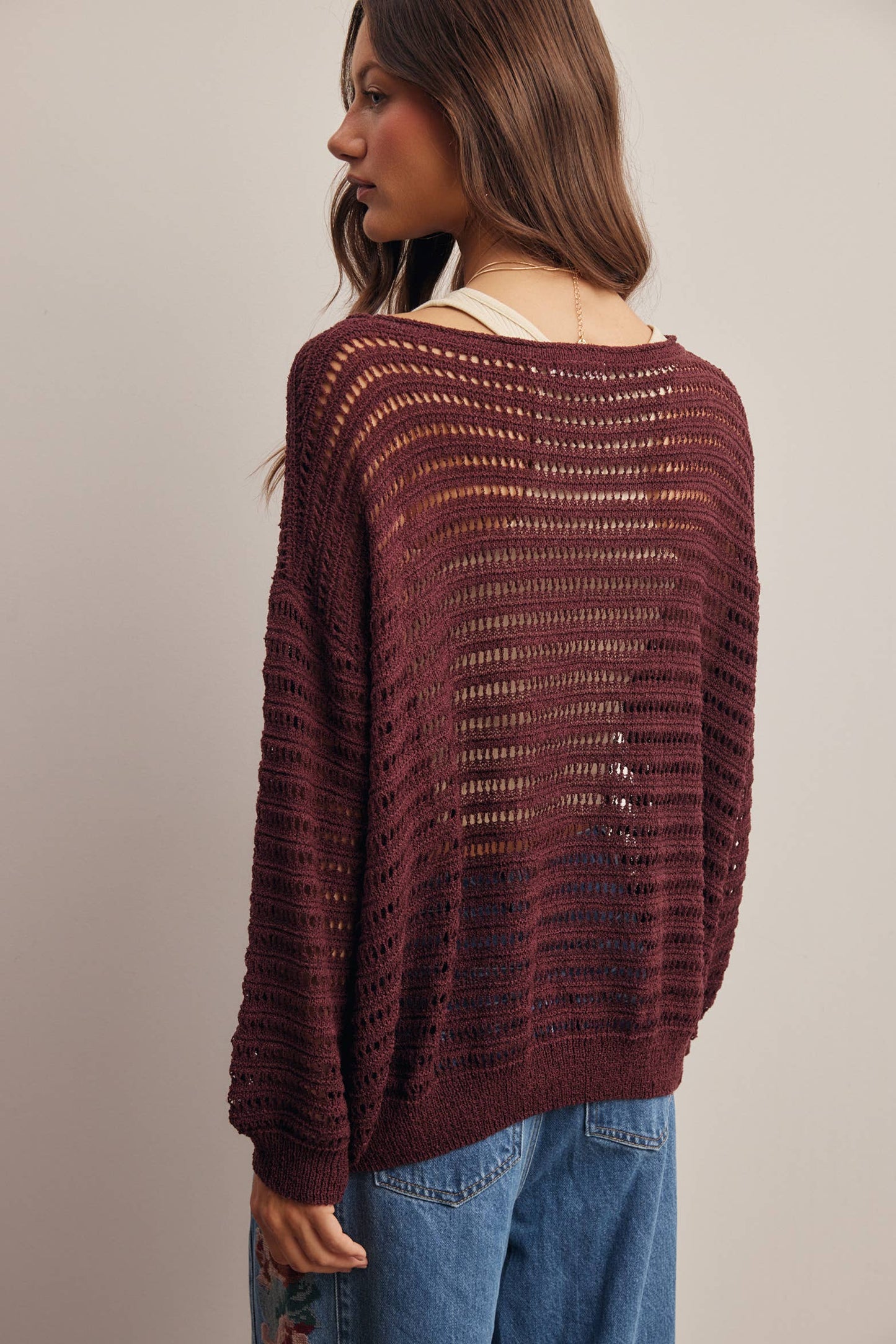 Open-Knit Stripe Sweater Top