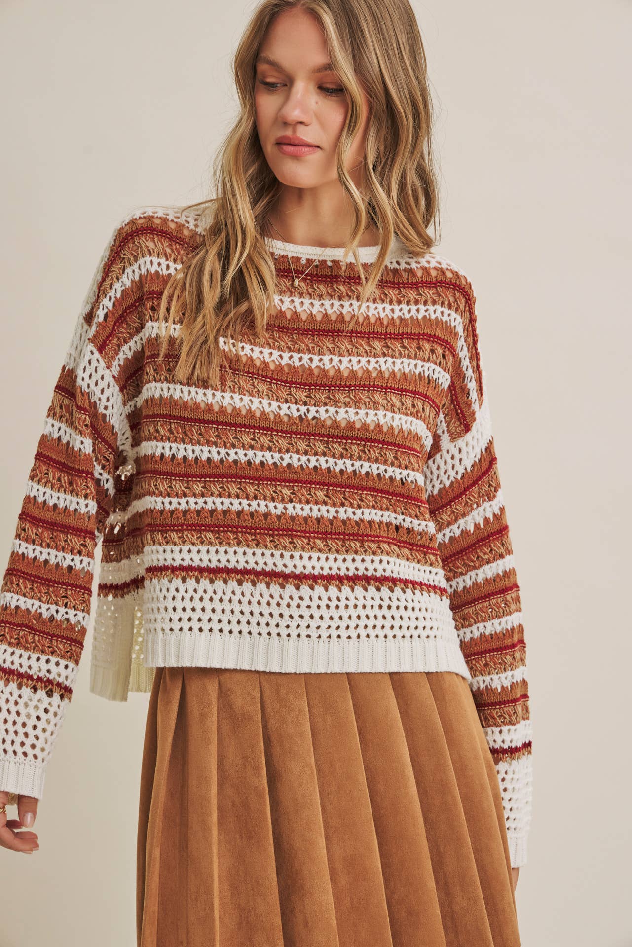 SUNSET DRIVE RELAXED FIT AIRY OPEN-KNIT CROCHET SWEATER