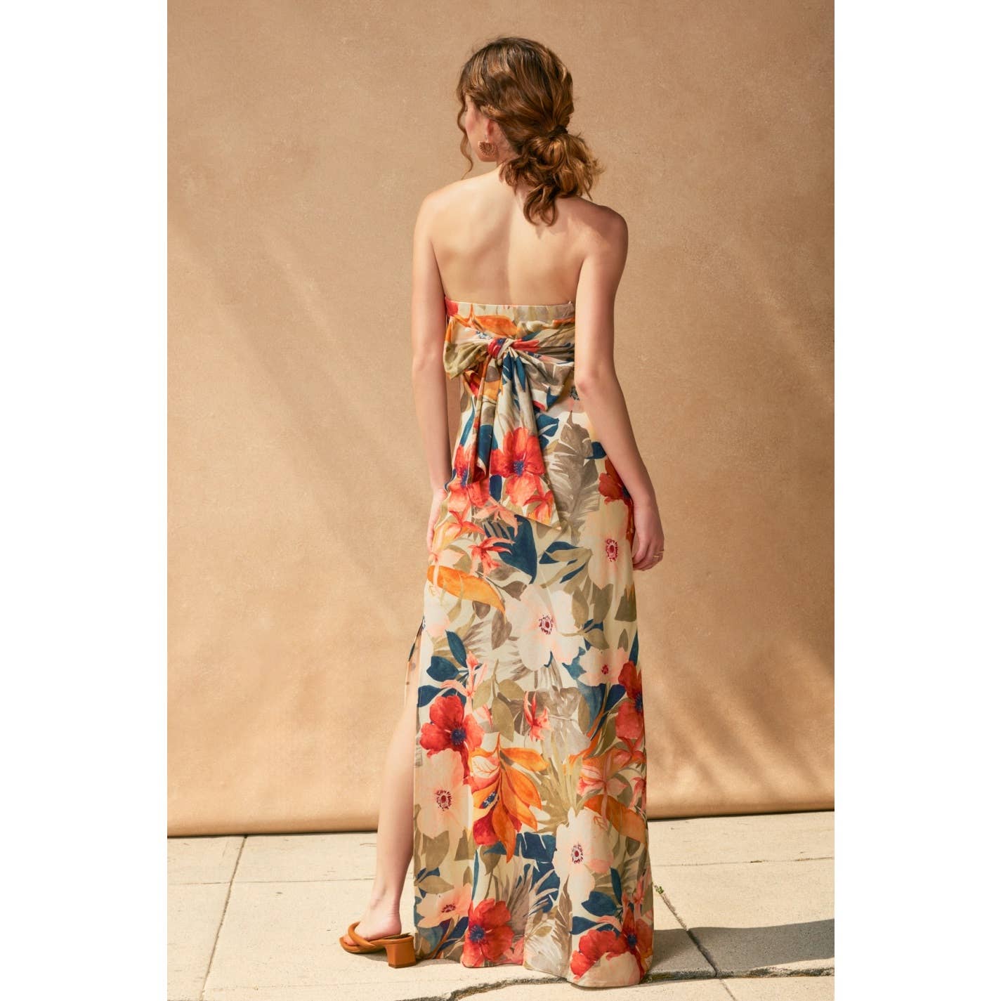 Countryside Bird Strapless Tie Back Maxi Dress