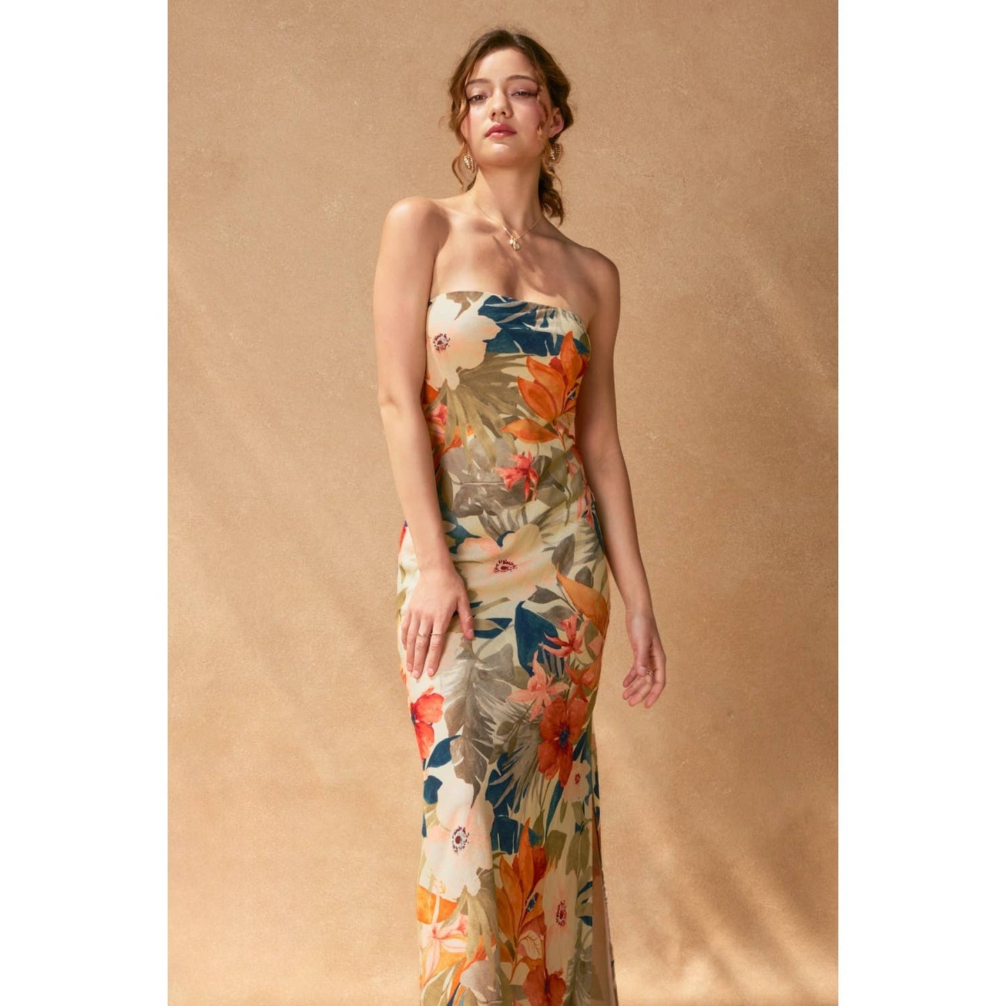 Countryside Bird Strapless Tie Back Maxi Dress
