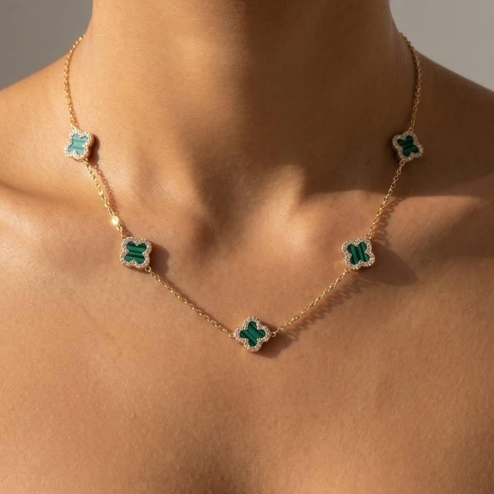 Cubic Zirconia Station Clover Chain Necklace