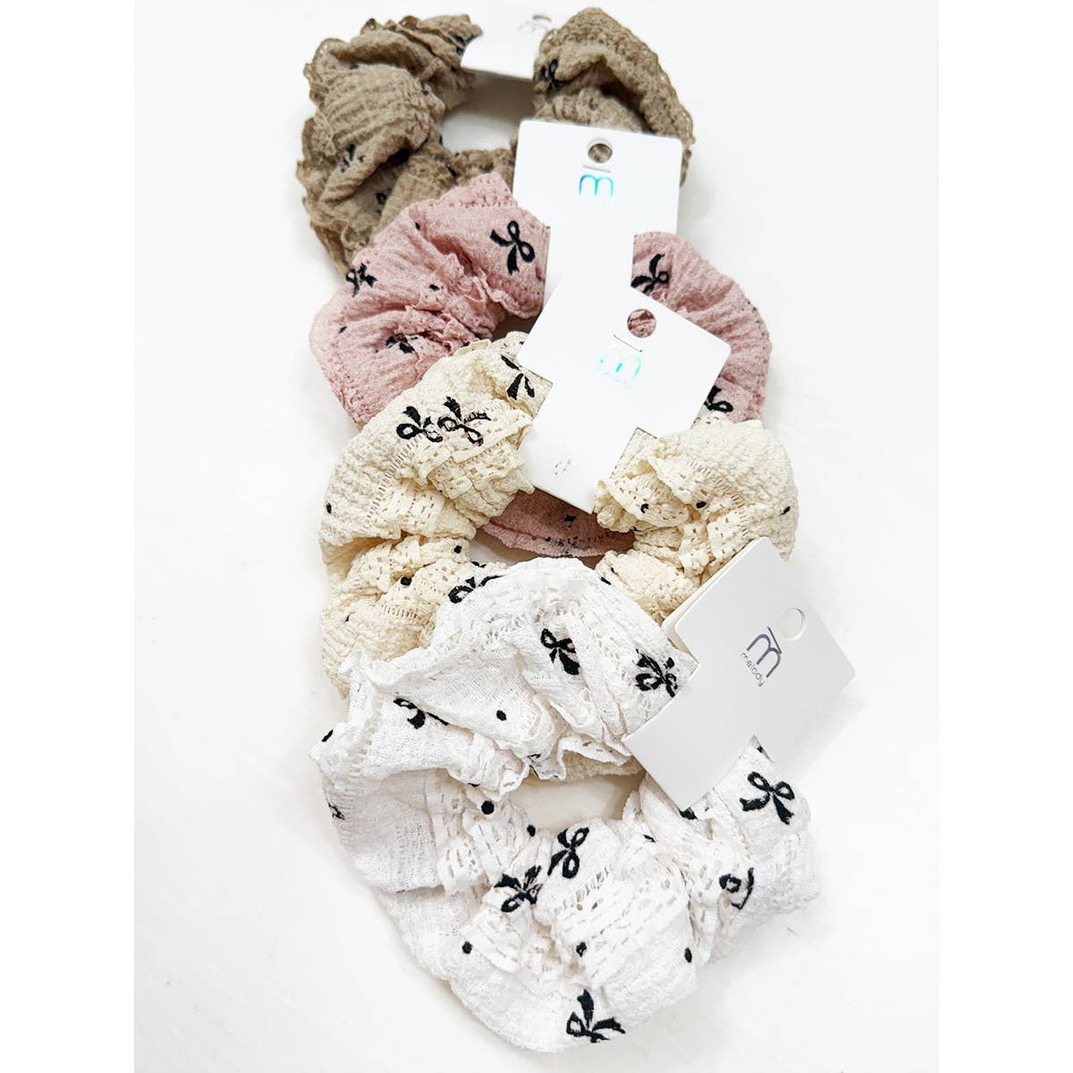 Bow Printed Lace Mix Soft Scrunchie