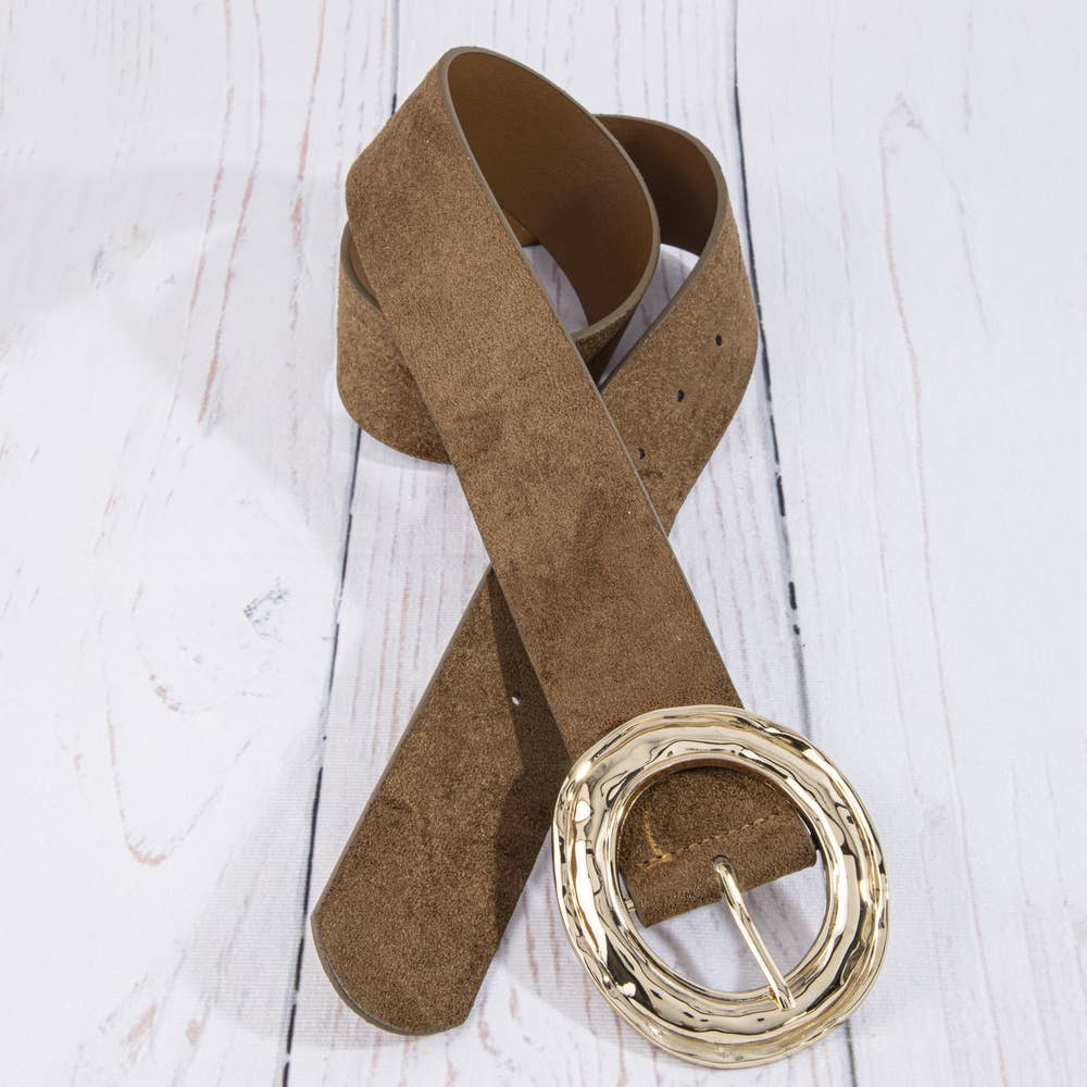 Suede Hammered Round Buckle Belt