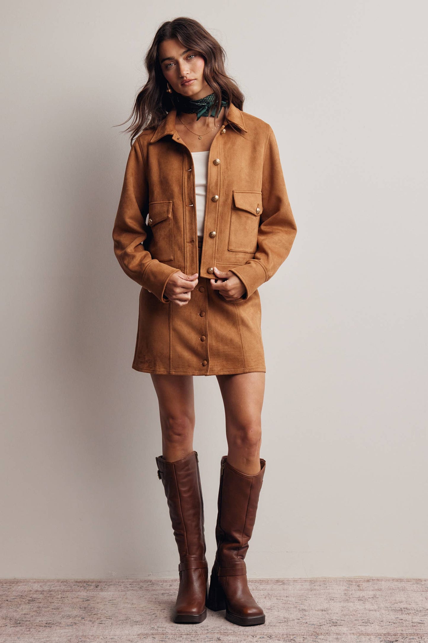 Lined Stretch Suede Utility Jacket FJ0014