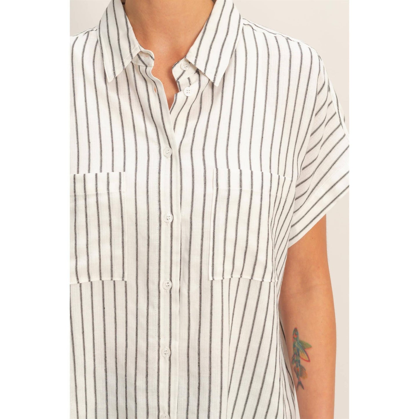 Striped Button-Up Dolman Sleeve Shirt
