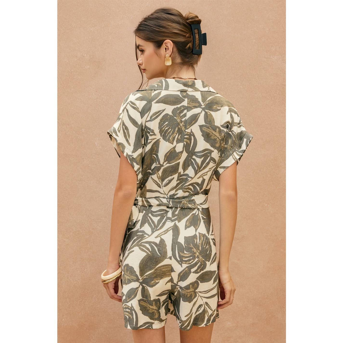 Swaying Palms Surplice Waist Tie Romper